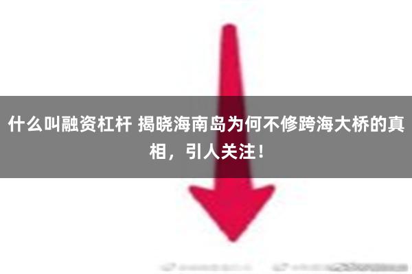 什么叫融资杠杆 揭晓海南岛为何不修跨海大桥的真相，引人关注！