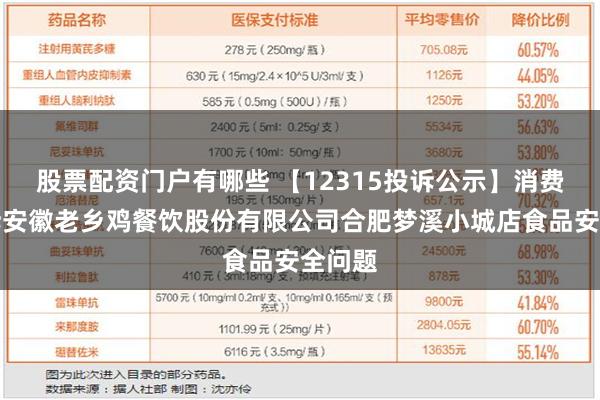 股票配资门户有哪些 【12315投诉公示】消费者投诉安徽老乡鸡餐饮股份有限公司合肥梦溪小城店食品安全问题